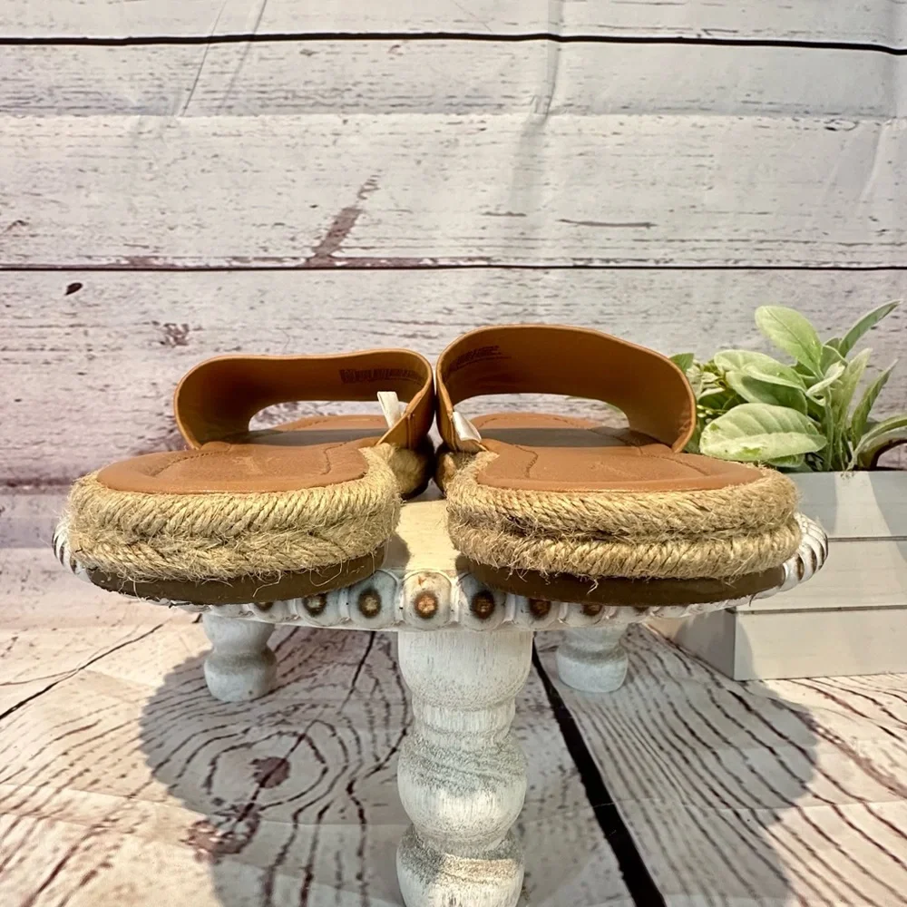 Universal Thread Espadrille Faux Leather Tan Cognac Slides Sandals Size 9.5 - Picture 7 of 11
